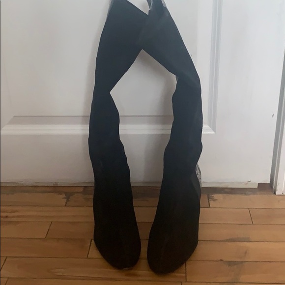 Black & Faux Snakeskin Tall Boots with Heel - Picture 2 of 5